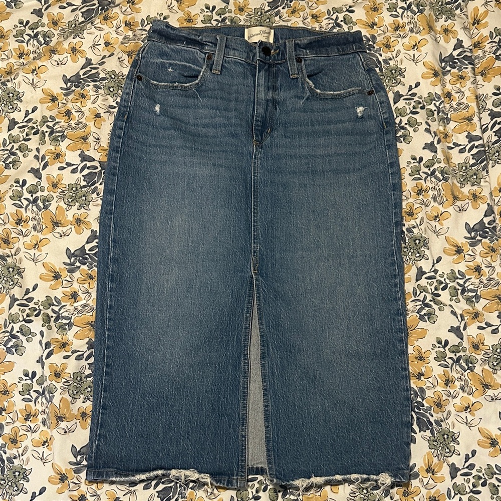 Universal Thread Dark Blue Denim Midi Skirt with Front Slit